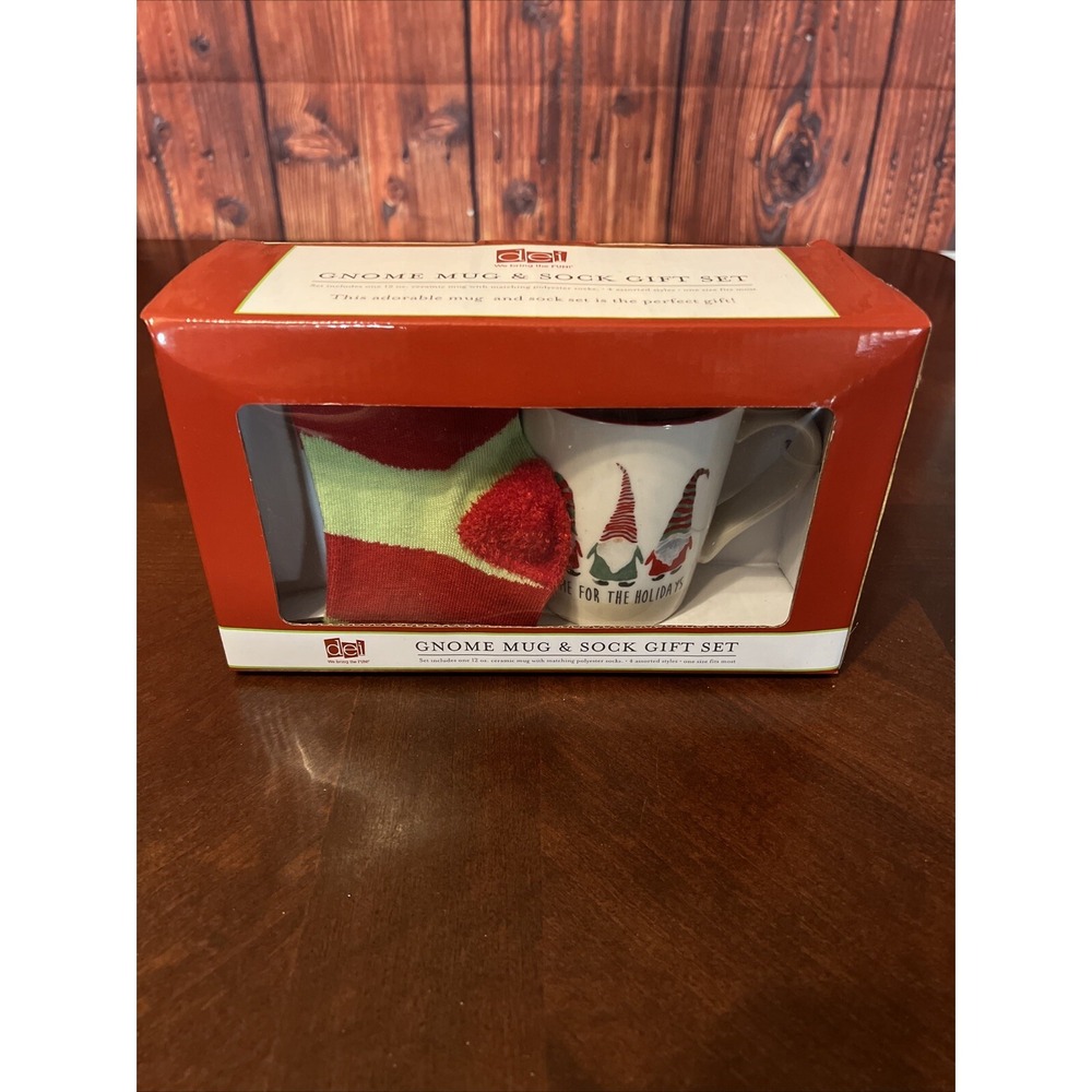 Gnome Mug & Sock Gift Set, Ceramic Coffee Mug Matching Socks Holiday Gift By Dei